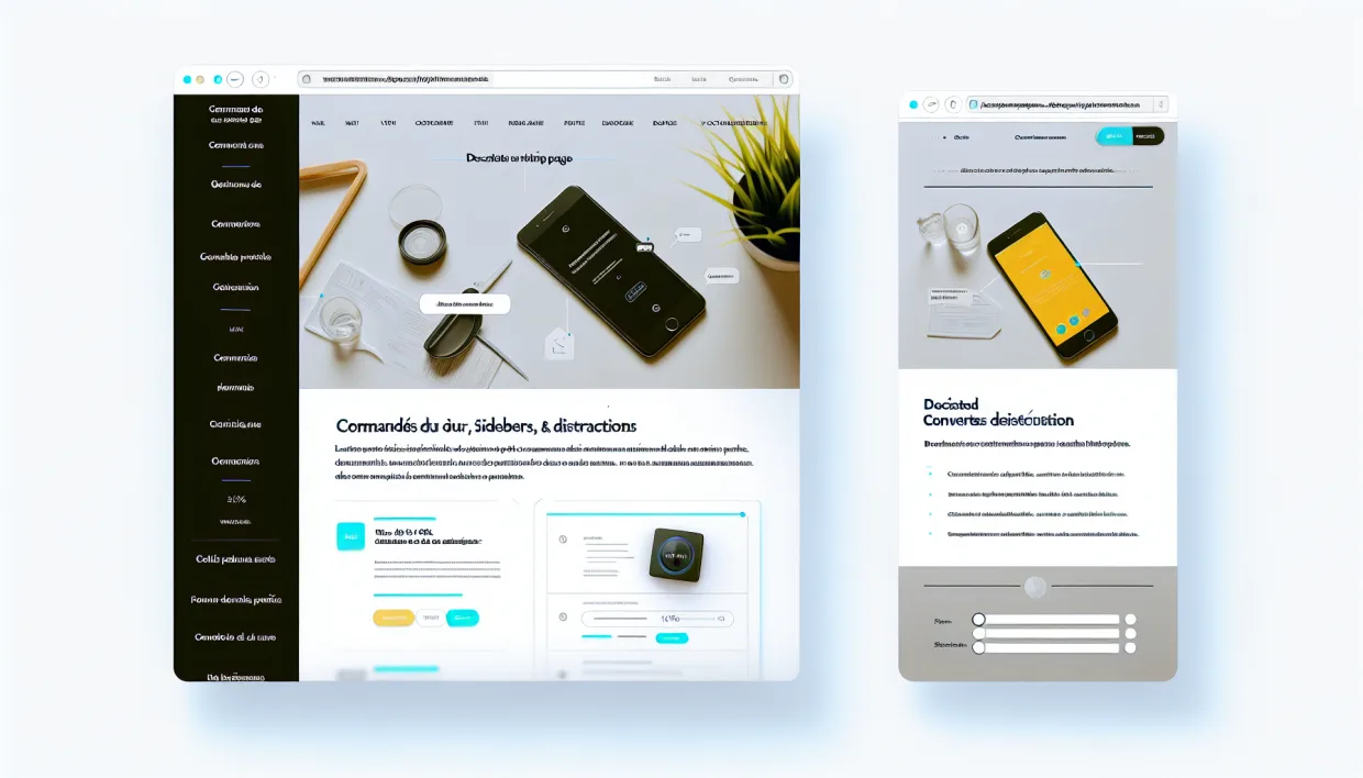 Comparaison page produit classique versus landing page optimisée sans distractions